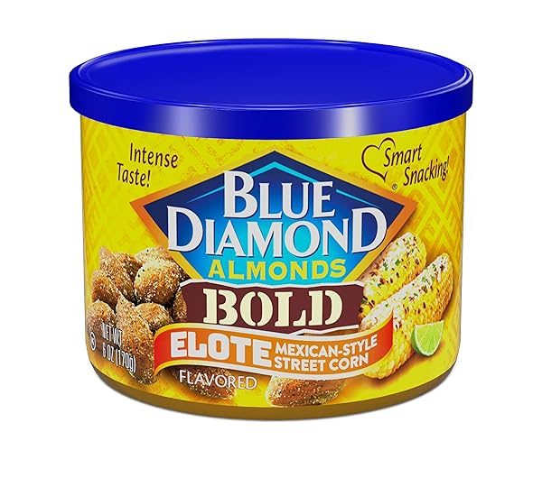 BLUE DIAMOND ALMONDS, BOLD ELOTE MEXICAN STREET CORN FLAVORED SNACK NUTS, 6 OUNCE CAN