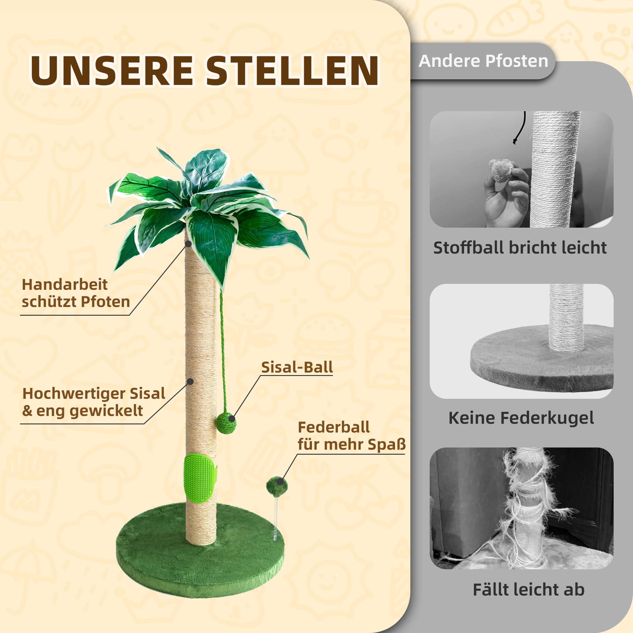 Fantasreen Katze Kratzbaum 84cm Katze Kratzer Hoch Kratzbäume für Indoor-Katzen mit Katzenspielzeug und Interaktiven Ball Selbst Groomer für Kätzchen Erwachsene Katzen 2