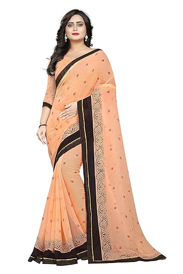 Womens Chiffon Printed Saree With Blouse piece