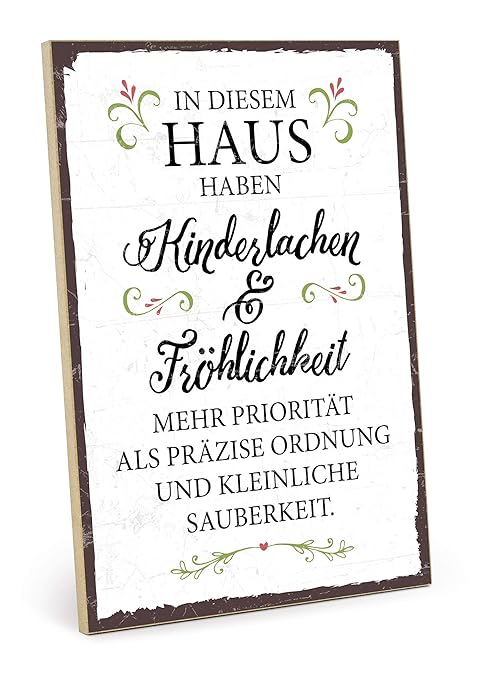 Typestoff Holzschild Mit Spruch Kinderlachen Und Fröhlichkeit Im Vintage Look Mit Zitat Als Geschenk Und Dekoration Zum Thema Familie Ordnung Und