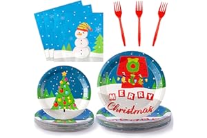 GAOFANWAIㅤ GaofanWai 96PCS Christmas Cartoon Red Dog House Tableware, Merry Christmas Paper Plate Set for Kid, Winter Snowy Pine Tree Disposable Dinnerware Paper Napkin Fork for Baby Shower Party Decor,24 Guests