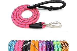 ZALER Rope Dog Leash, 4/5/6 Foot Reflective Dog Leashes with Carabiner, Heavy Duty Dog Lead for Large and Medium Dogs (5FT, Pink)