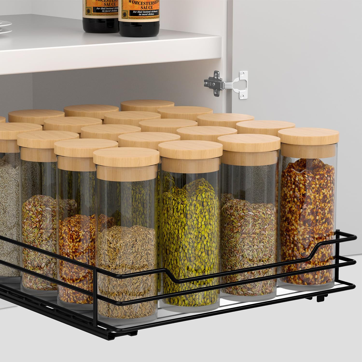 AIRUJIA Pull Out Cabinet Organizer Spice Racks, Cupboard Spice Rack Organiser，Kitchen Storage Shelf for Inside Cupboard, Heavy Duty Metal Spice Rack L10.4*W8.7*H2.2inch