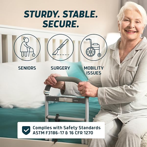LUNDERG BED ASSIST RAIL FOR SENIORS WITH MOTION-ACTIVATED LIGHT & NON-SLIP GRAB BAR – EASY TO INSTALL BED RAILS FOR ELDERLY ADULTS SAFETY & POST-SURGERY – HELPS REDUCE FALLS & SUPPORT INDEPENDENCE