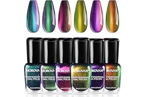 Morovan Fingernail Nail Polish Set: Holographic Metallic Lacquer Air Dry Nail Polish Regular Nail Pack 0.27oz Glitter Finger Nail Bulk Toenail Polish Kit Halloween Fall Gift for Women