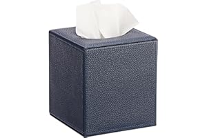 Sumnacon Tissue Box Cover Square Tissue Box Stylish PU Tissue Box Holder with Magnetic Bottom,Leather Cube Tissue Cover for Living Room Bathroom Bedroom Table Desk Home Office Car, Navy Blue