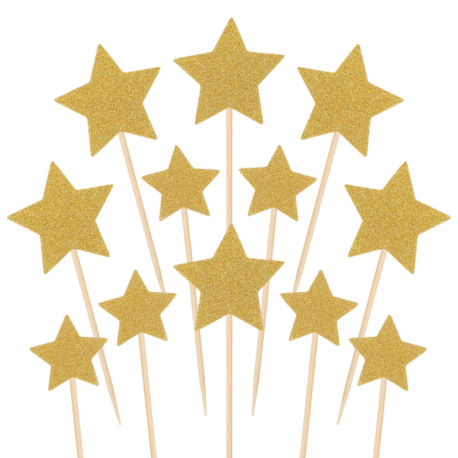 Ultnice 50 Pieces Stars Cake Topper Cover Glitter Birthday Cake Decoration Toppers (Gold)