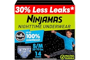 Ninjamas Boys Bedwetting Nighttime Underwear Boys - Size S/M (38-70 lbs), 14 Count, Overnight Protection, Ultra Absorbent, Hypoallergenic