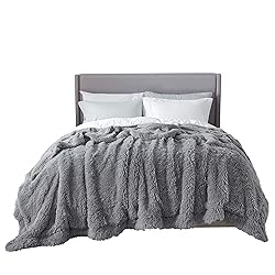 Bedsure Light Grey Fuzzy Faux Fur Blanket
