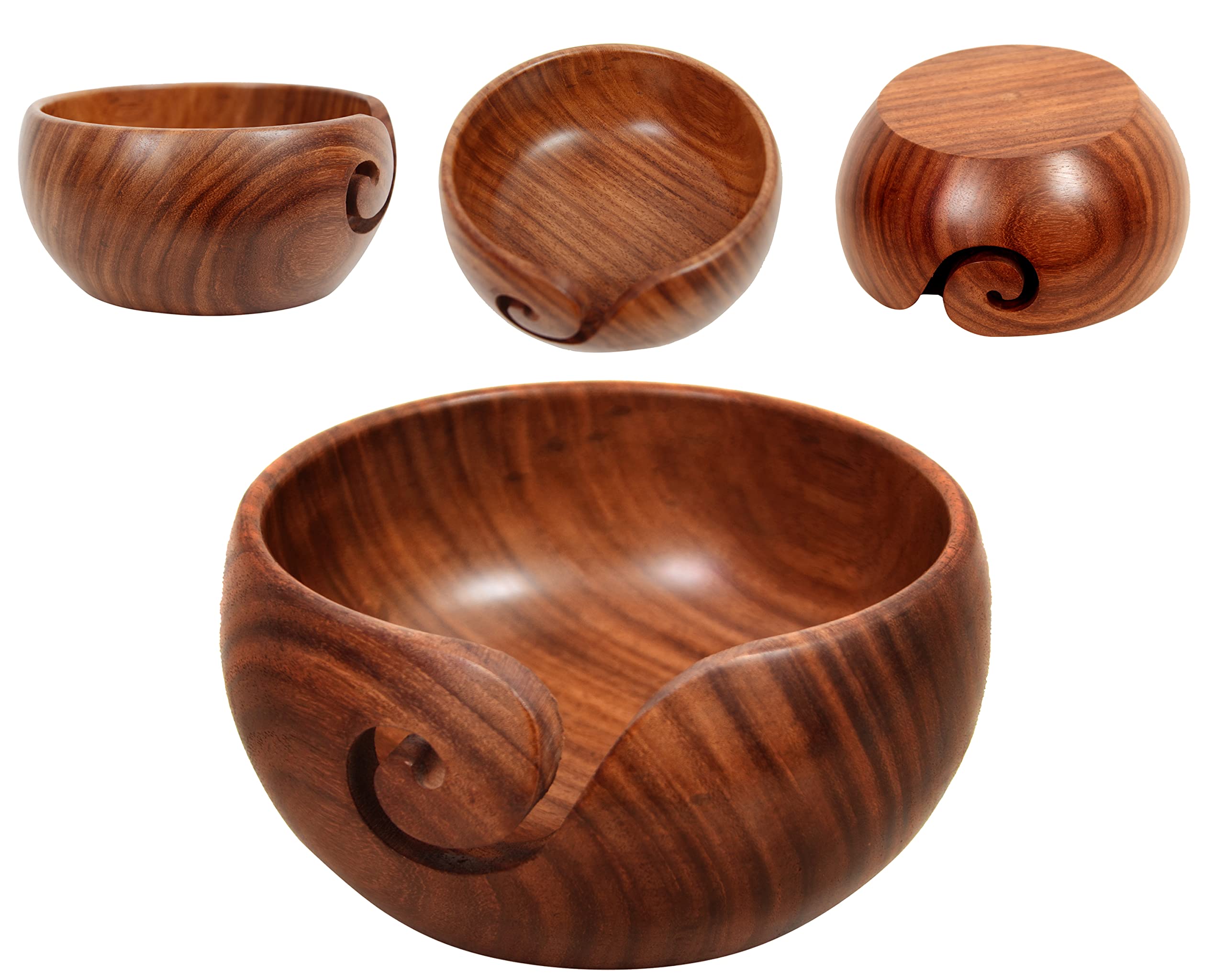 Samara Nautical Premium Handmade Wooden Yarn Bowl – Large 6x3 Inch Wool Holder for Knitting & Crochet