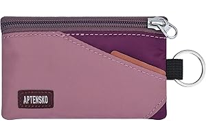 APTENSKO RFID Travel Wallet with Adjustable Lanyard-Zipper Small Wallet with ID Card Holder, Keychain for women&men-Minimalist Slim Waterproof Nylon case for ID, Cash, Key (Mauve+Plum Wine)