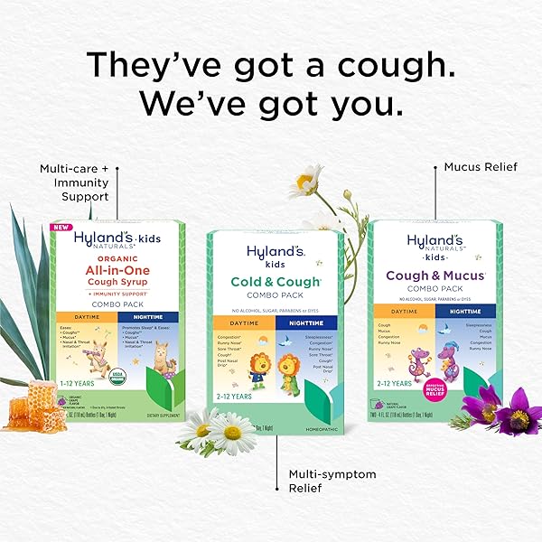 HYLAND’S KIDS COLD AND COUGH, DAY AND NIGHT COMBO PACK, COLD MEDICINE FOR AGES 2 AND UP, GRAPE FLAVOR SYRUP COUGH MEDICINE FOR KIDS, NASAL DECONGESTANT, 4 FL OZ (PACK OF 2)