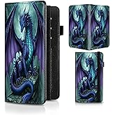 Rossy Checkbook Cover for Men & Women PU Leather Slim Check Book Holder Wallet Covers with Card Slots Duplicate Checks Card Pen Holder with RFID Blocking & Elastic Strap, Dragon