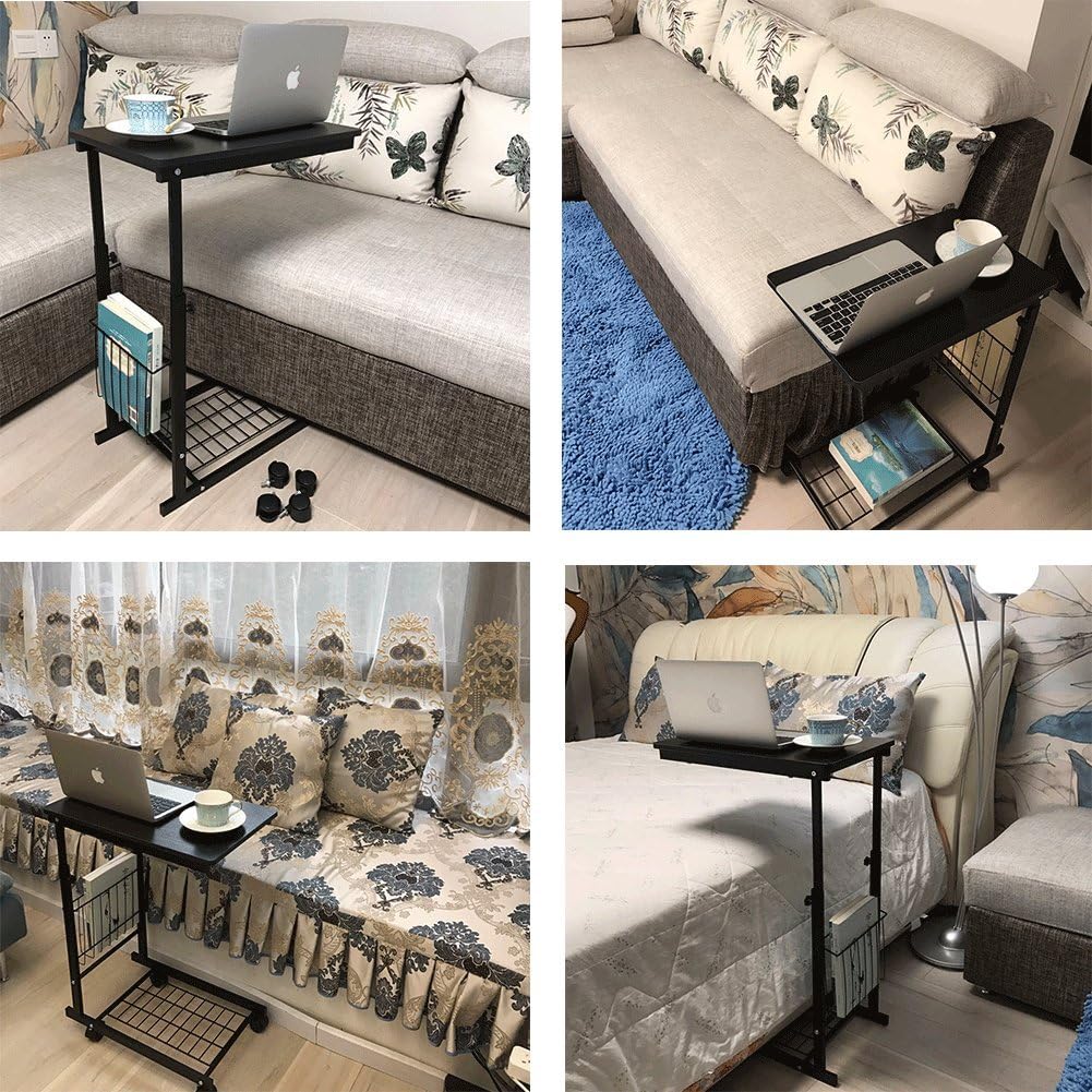 micoe Sofa Side Table with Wheels Couch Table That Slide Under with Storage Shelves C Style Height Adjustable for Home/Room/Office(Black): Kitchen & Dining