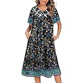 Ekouaer House Dress for Women Button Down Nightgown Short Sleeve Housecoat with pockets S-4XL