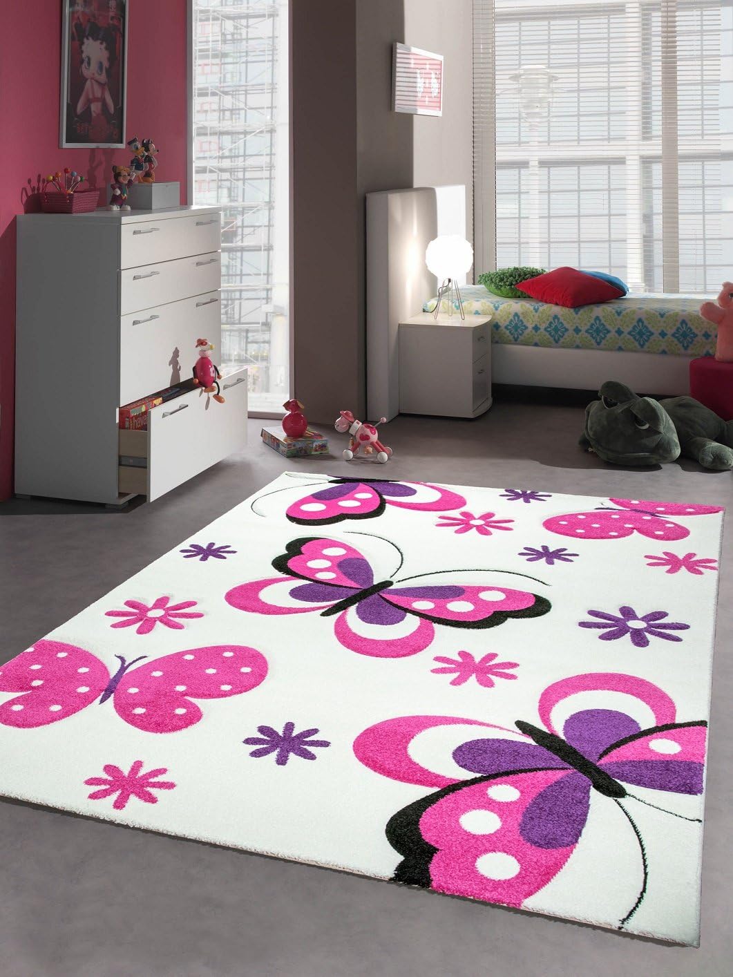Traum Children carpet Game carpet Butterfly Design White Pink Purple