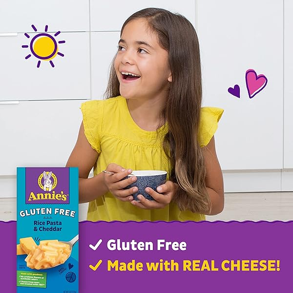 ANNIE’S GLUTEN FREE MACARONI AND CHEESE, RICE PASTA AND CHEDDAR, 6 OZ