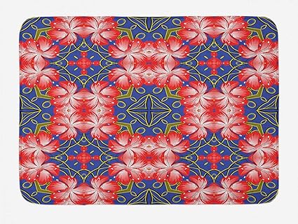 Amazon Com Yvsxo Floral Bath Mat Blooms Pattern On Diamond