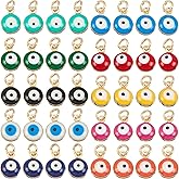 NBEADS 40 Pcs 18K Plated Gold Alloy Evil Eye Beads, 10 Colors Brass Enamel Pendants Mini Evil Eye Charms with Jump Ring for DIY Jewelry Earring Necklace Craft Making
