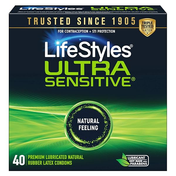 LIFESTYLES ULTRA SENSITIVE NATURAL FEELING LUBRICATED LATEX CONDOMS,...