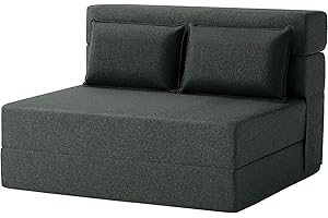 FILUXE Convertible Folding Sofa Bed - Sleeper Chair with Pillow, Modern Linen Fabric Floor & Futon Couch, Foldable Mattress for Living Room/Dorm/Guest/Home Office/Apartment, Standard Size, Dark Gray