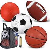 Deekin 4 Pcs Sport Balls Set for Kids Teens, Include Official Size Basketball Soccer Football Playground Ball and Pump Sports Equipment Bag Sports Gift Back to School(Normal Color)