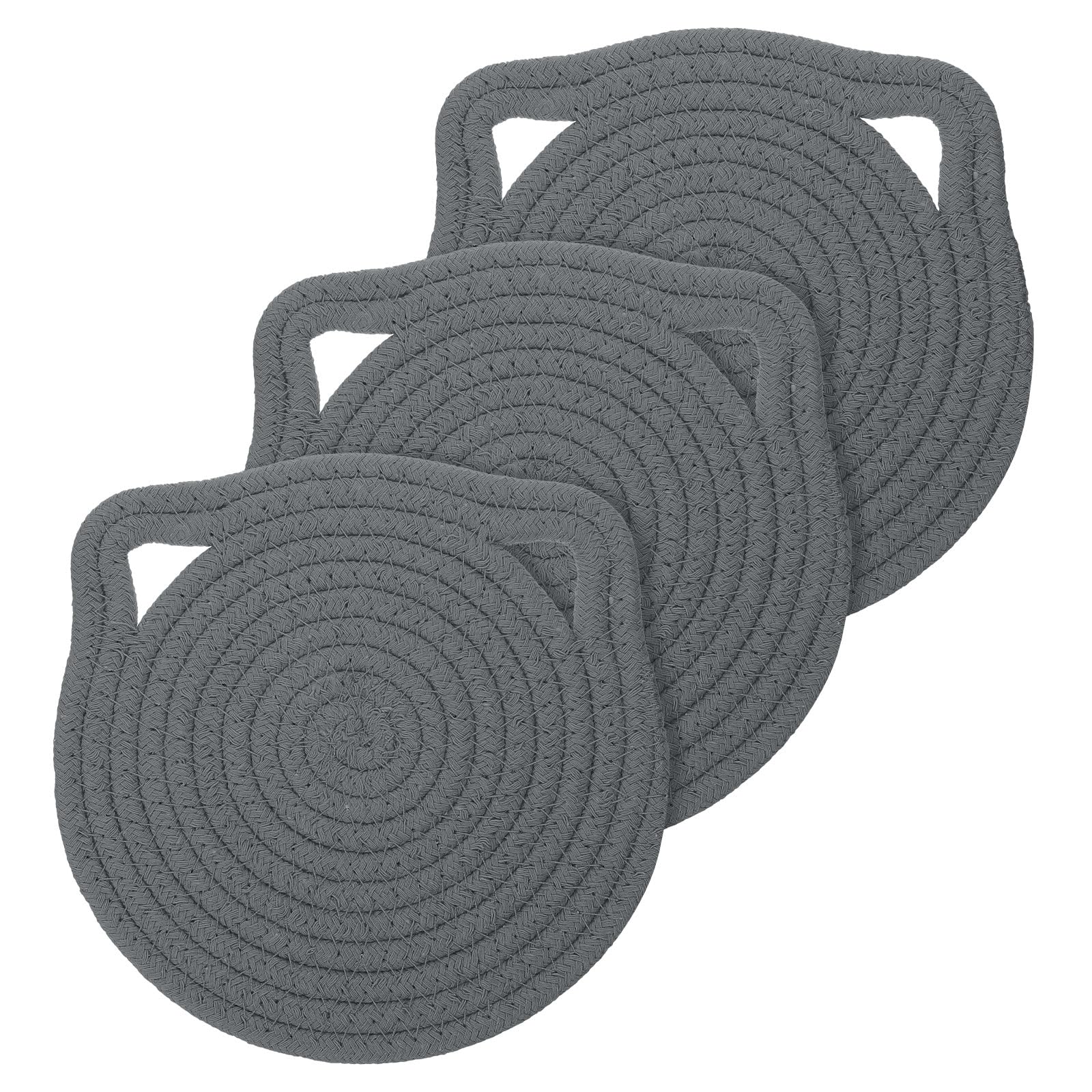 uxcell Pot Holders, 3pcs 7" - Cotton Trivets Set, Cat Ear Heat Insulation Pad, Pot Holder for Cups, Plates, Hot Pots and Pans, Dark Grey