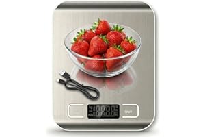 ✪®Food Scale,11lb Digital Kitchen Scale Batteries and USB Charging,1g/0.05oz Precise Graduation, Waterproof with LCD Display 