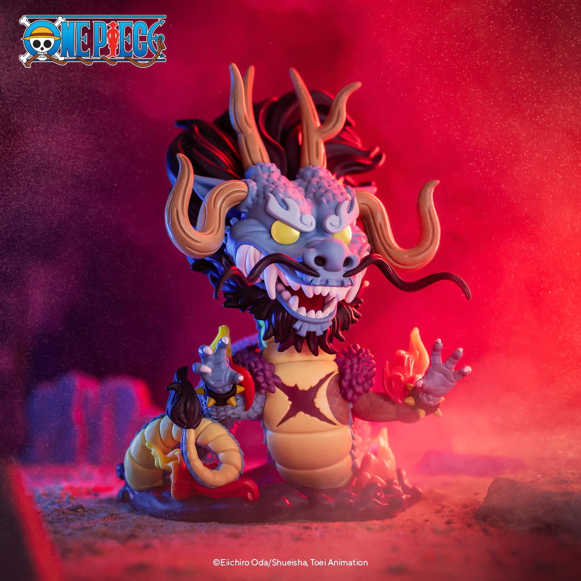 Condition photo showing New/Like New for one piece vinyl figure kaido as dragon - kaido dragon form (jumbo pop!) 1623 unisex jumbo pop! stand