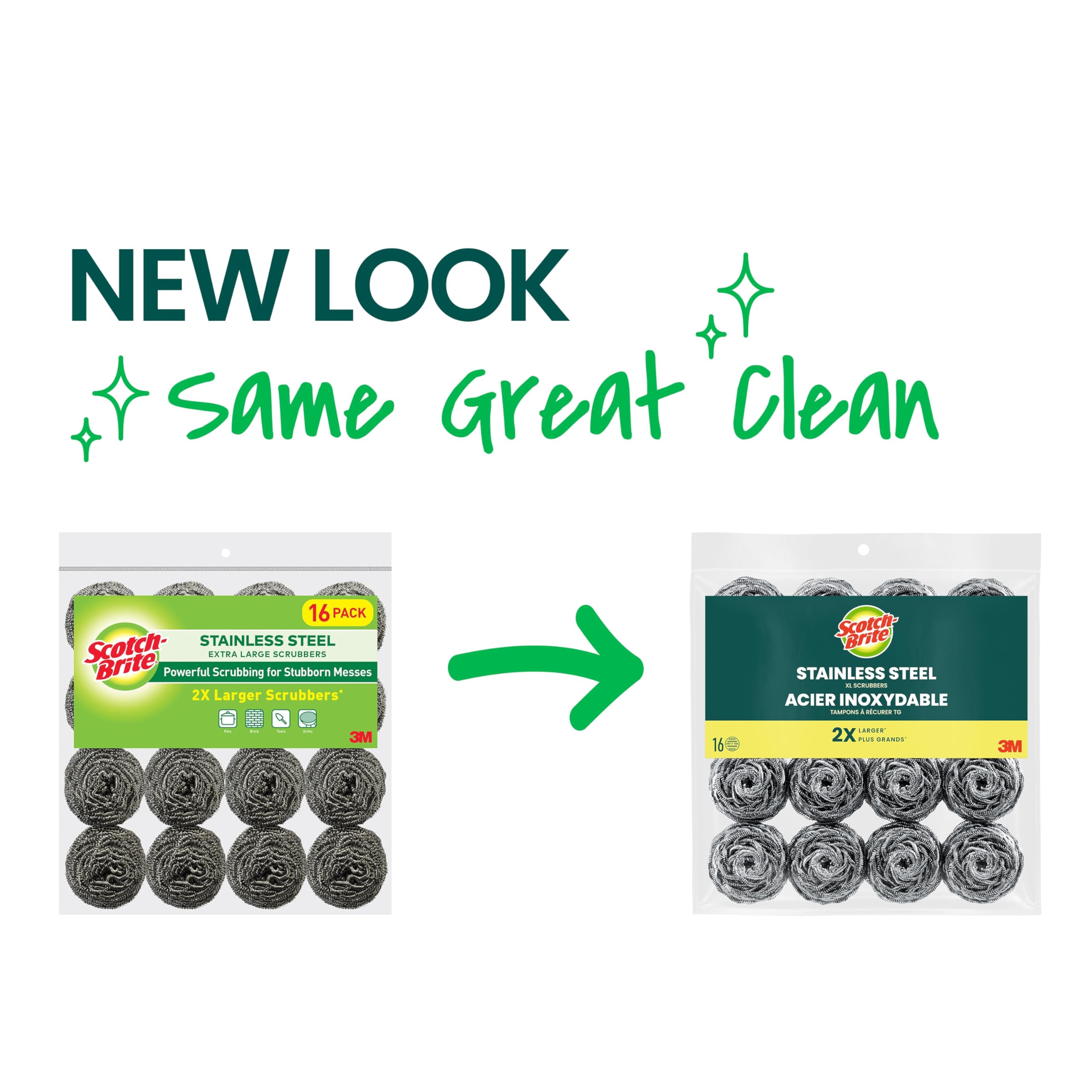 Scotch-Brite Stainless Steel Scrubbers, Scouring Pads for Cleaning Tough Baked-On Messes, Metal Scrubbers for Cleaning Dishes, 16 Scrub Pads
