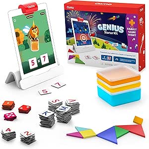 Osmo - Genius Starter Kit for iPad + Family Game Night - 7 Educational Learning Games for Spelling, Math &amp; more - Ages 6-10 - STEM Toy (Osmo iPad Base Included - Amazon Exclusive)