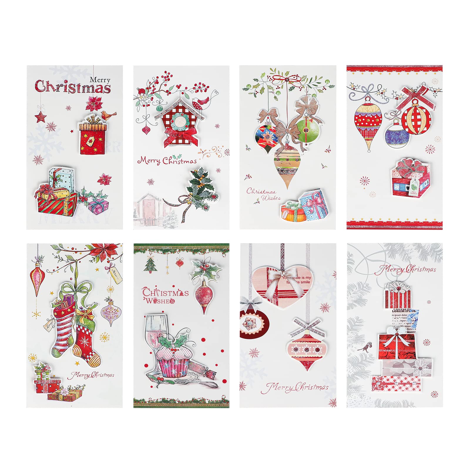 IBLUELOVER 8pcs Christmas Cards Set Merry Christmas Card Packs Christmas Envelopes Multipack Christmas Cards Set Christmas Greeting Cards for New Year Xmas Gift