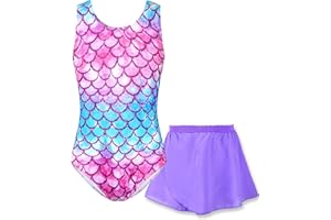 Alikhonf Girls Gymnastics Leotards Sleeveless Tumble Outfit with Removable Skirt Kids Dance Dress Combo