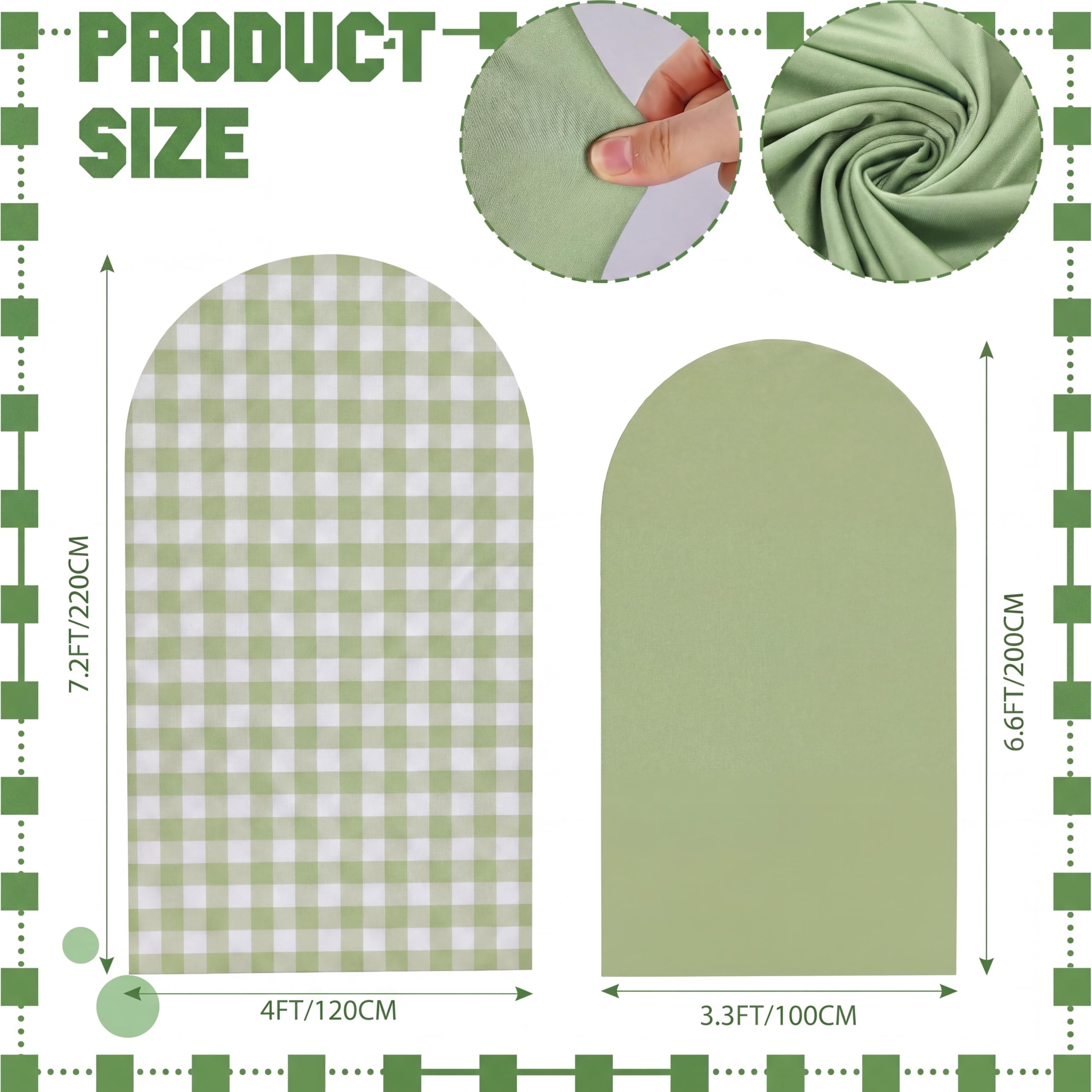 Condition photo showing As Is for tegeme green gingham arch backdrop cover 7.2ft 6.6ft stretchy backdrop cover for baby shower party w