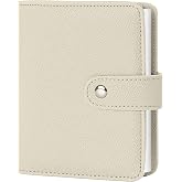 Vienrose 4x6 Small Photo Album Faux Leather 32 Pockets Beige | Acid-Free Clear Pockets, Secure Snap Closure, Durable Rivet Binding, Holds 64 Photos, Compact Travel Wedding Keepsake