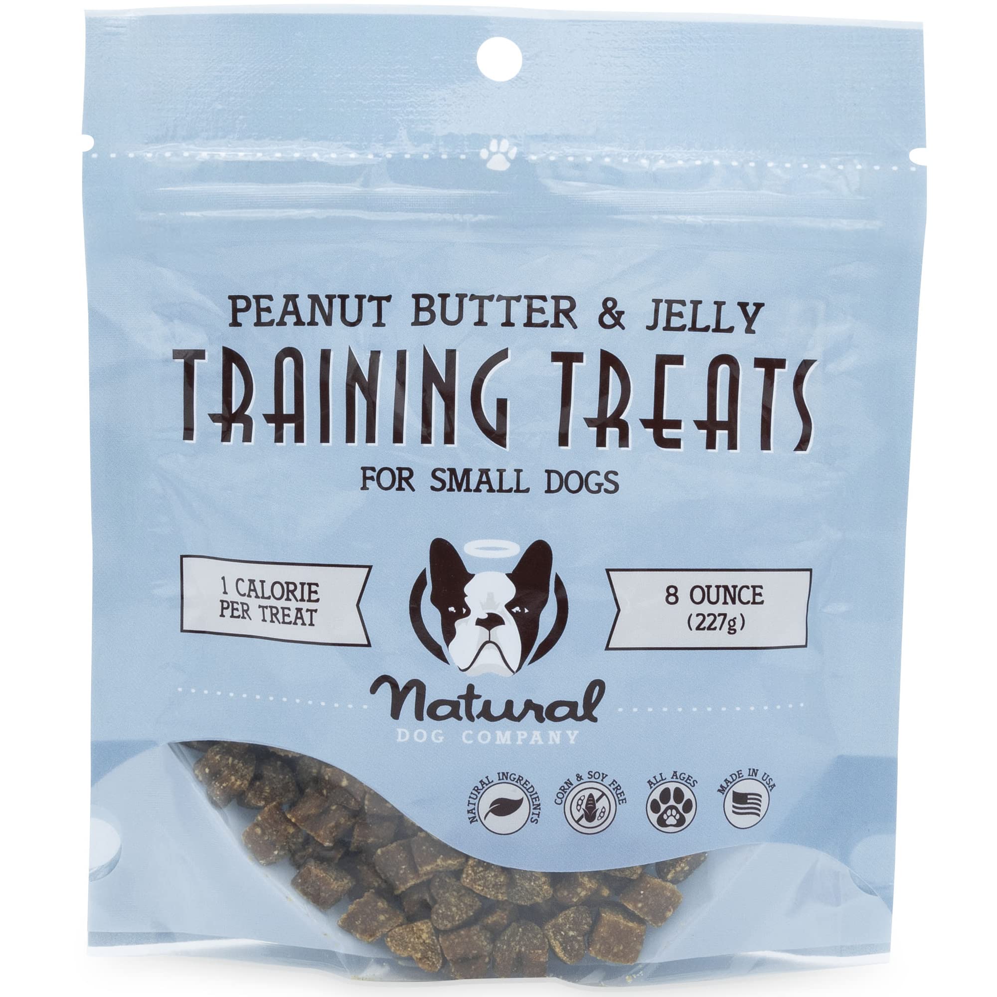 Natural Dog Company Training Treats, Peanut Butter & Jelly Flavor, Low Calorie, Gluten Free, for Small and Medium Sized Dogs, Made in USA, 8 oz. Bag