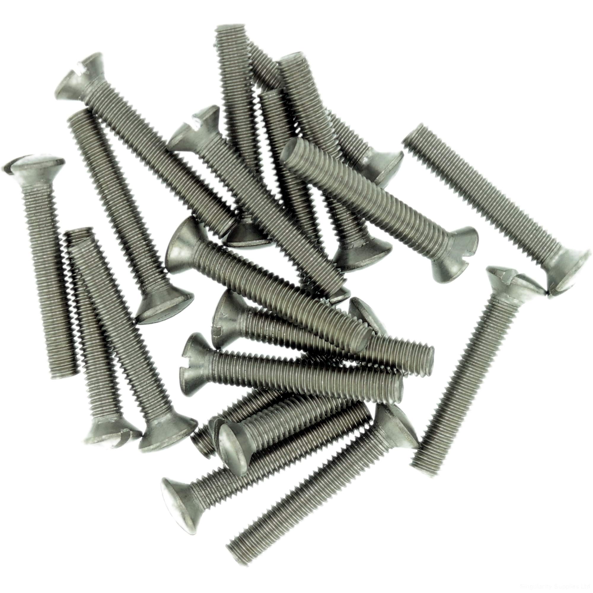 M6 (6mm x 30mm) Slot Raised Countersunk Machine Screw (Bolt) - Stainless Steel (A2) (Pack of 20)