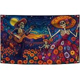 Day of The Dead Banner Party Decorations Mexican Fiesta Skull Banner | Halloween Birthday Party Decoration Photo Booth Skull Background Decoration 43x71inch