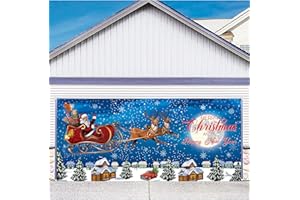 Garage Door Christmas Banner, IKAYAS 6 x 13 Ft Christmas Garage Door Decorations Murals Door Cover, Large Christmas Santa Garage Door Christmas Decorations for Winter Christmas Holiday Party Supplies