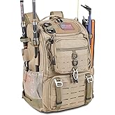 Bagenerous 39L Fishing Tackle Backpack with Rod Holders & Cooler,Water-resistant Fishing Gear Storage Bag with Protective Rain Cover,Khaki