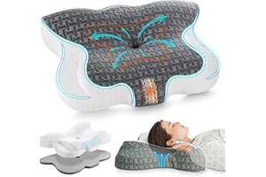 Elviros Cervical Memory Foam Neck Pillow for Pain Relief, Adjustable Orthopedic Contour Support Pillows for Sleeping, Ergonomic Bed Pillow for Side, Back, Stomach Sleepers, Queen Size (Dark Grey)