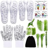 Threlaco 16 Pcs Reflexology Socks and Gloves with Tools Foot Reflexology Socks with Acupressure Gloves & 8 Pcs Massage Point Tools Foot Relief Acupressure Massager Set for Women and Men(Green)