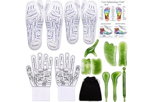 Threlaco 16 Pcs Reflexology Socks and Gloves with Tools Foot Reflexology Socks with Acupressure Gloves & 8 Pcs Massage Point Tools Foot Relief Acupressure Massager Set for Women and Men(Green)