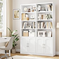 FACBOTALL Bookshelf and Bookcase with Doors, 6 Tier