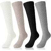 Geyoga 4 Pairs Long Fuzzy Socks for Women Soft Warm Fluffy Knee High Socks Plush Winter Cozy Long Stockings