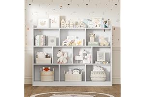 DIYART White Bookshelf, Wood Bookcase with 3 Tier Open Shelves, 10-Cube Minimalist Storage Shelf for Living Room, Bedroom, 55.1" W x 42.5" H