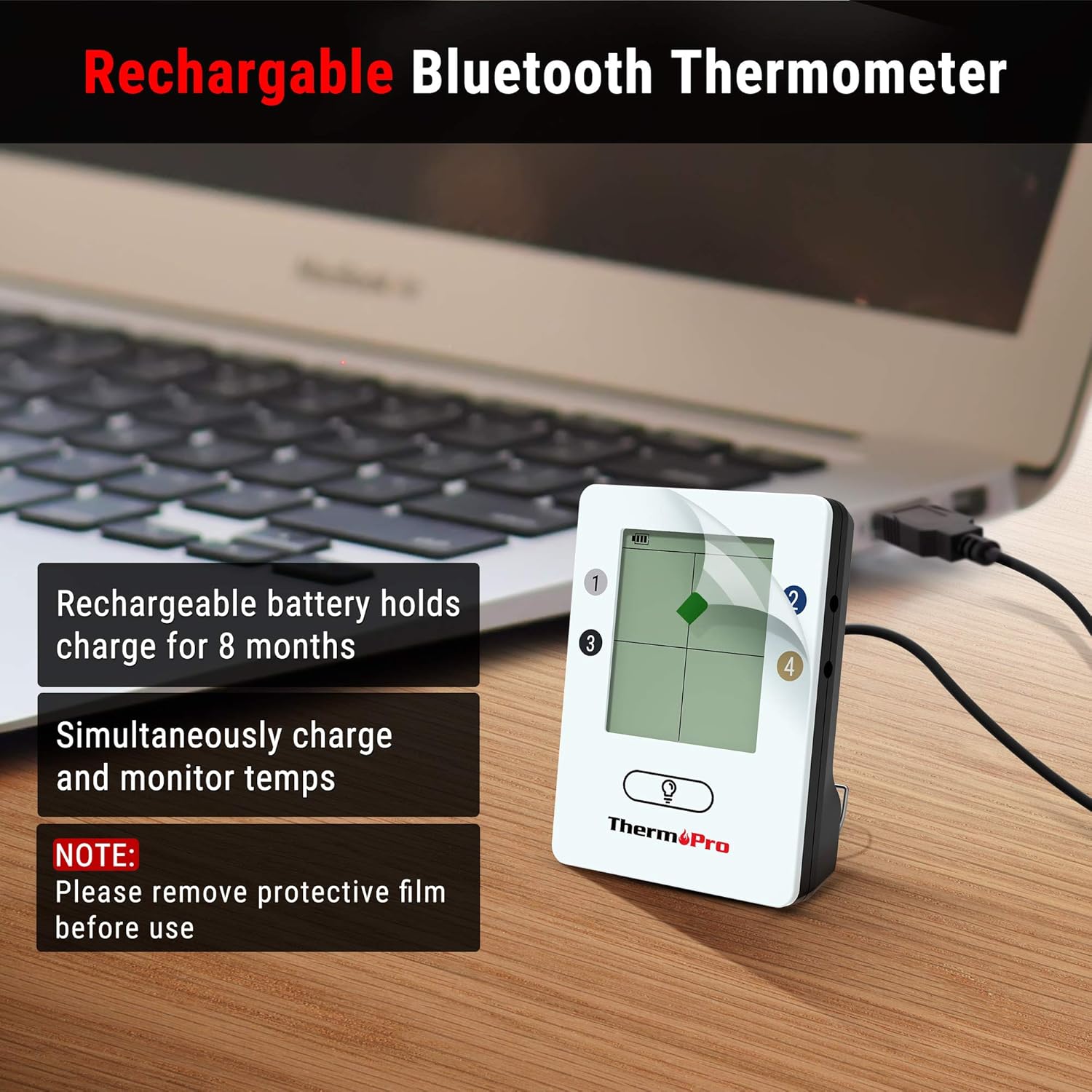 ThermoPro TP25 500ft Wireless Bluetooth Meat Thermometer with 4 Temperature Probes Smart Digital Cooking BBQ Thermometer for Grilling Oven Food Smoker Thermometer, Rechargeable: Kitchen & Dining