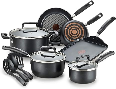 T-fal Signature Nonstick Dishwasher Safe Cookware Set, 12-Piece, Black