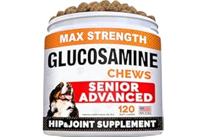 Senior Advanced Glucosamine for Dogs - Small + Large Breeds -Omega-3 Fish Oil - Chondroitin, MSM- Soft Chews for Older Dogs -