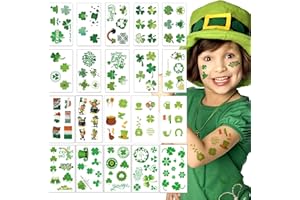 AOYOO St Patricks Day Tattoos, 20 Unique Sheets Shamrock Patterned Tattoos Sickers, St. Patrick's Day Face Tattoos for Kids, Irish Parade and Party Favors Decoration